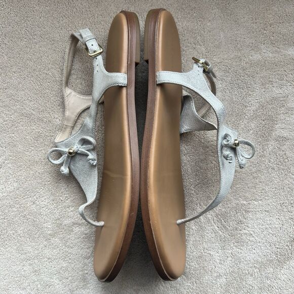 Cole Haan Findra Metallic Silver Vegan Leather Thong Flat Sandals Women 9 B Bow - Picture 6 of 13